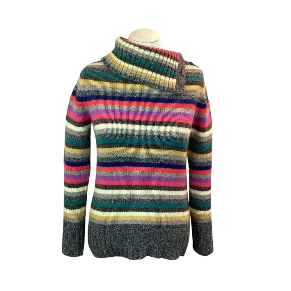 Vintage Gap Retro Y2K Sweater Medium Striped Knit Turtleneck Lambswool - Picture 4 of 13